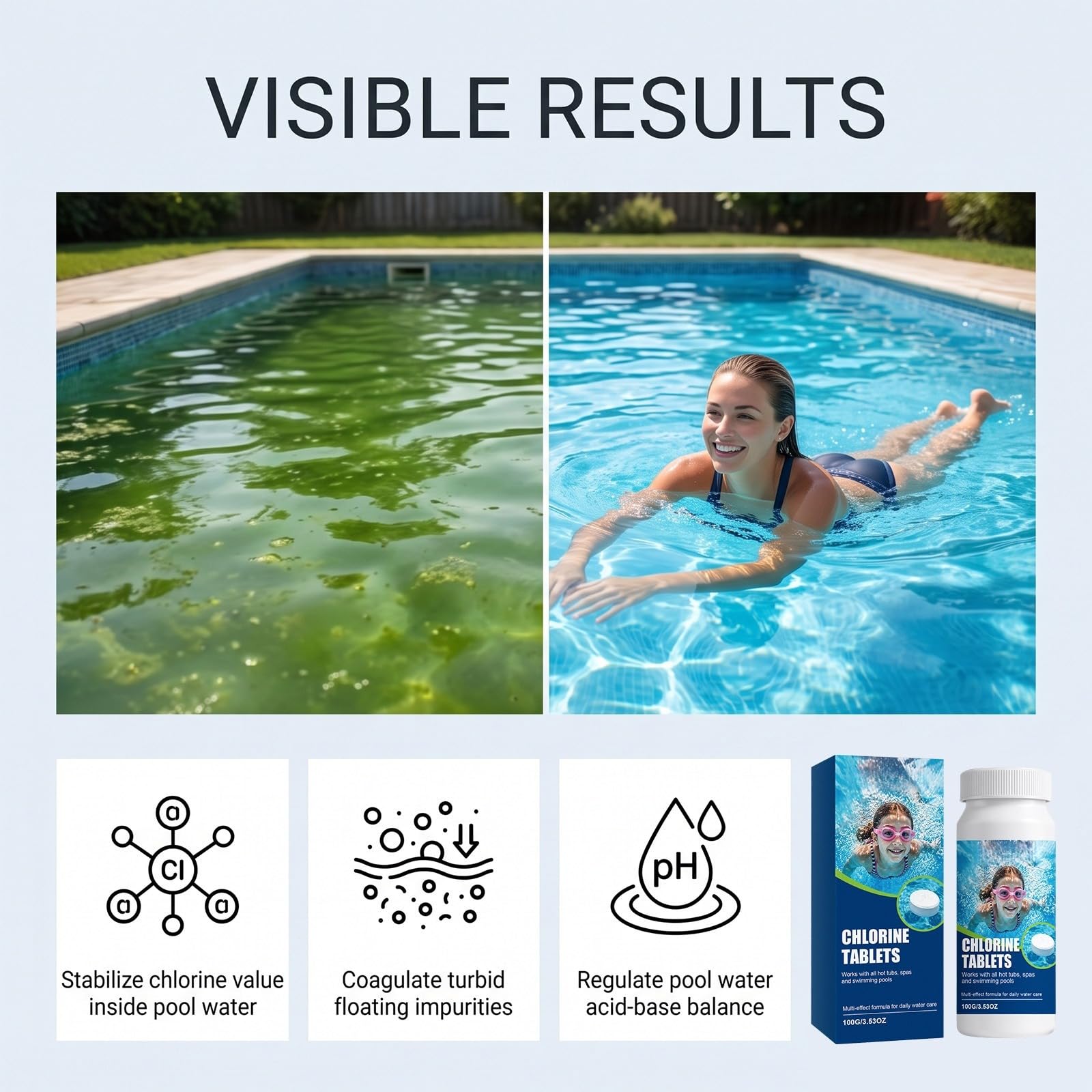 Compresse Clore Piscina Multifunzione Dissolution Lento Regolatore pH 100g