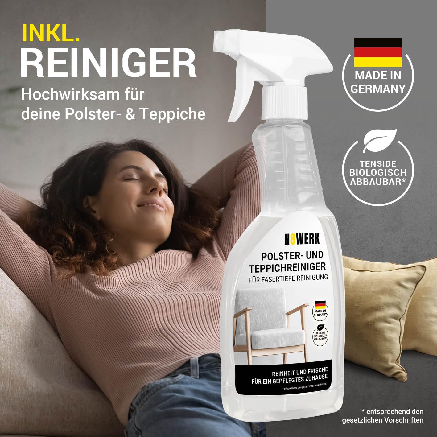 Waschsauger Portable Clean | Inkl. Reinigungsmittel | Polster- und Teppichreiniger, leicht und kompakt | Fleckenentferner, leistungsstarker 400 Watt Motor, Frisch- und Schmutzwassertank