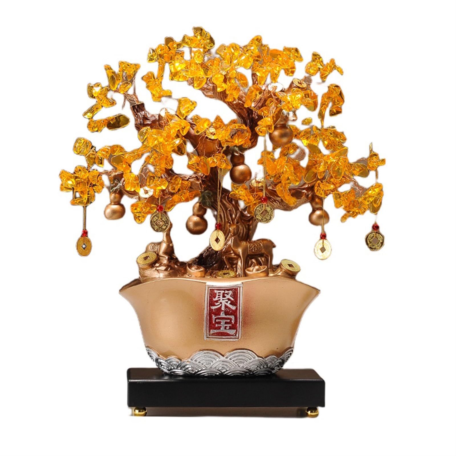 Ornament Citrine Crystal Tree - Fortune Cornucopia Ornaments for Lucky Home and Office Decor, Chakra Gemstone for Healing and Money Attraction, Desktop Money Tree(Gold)