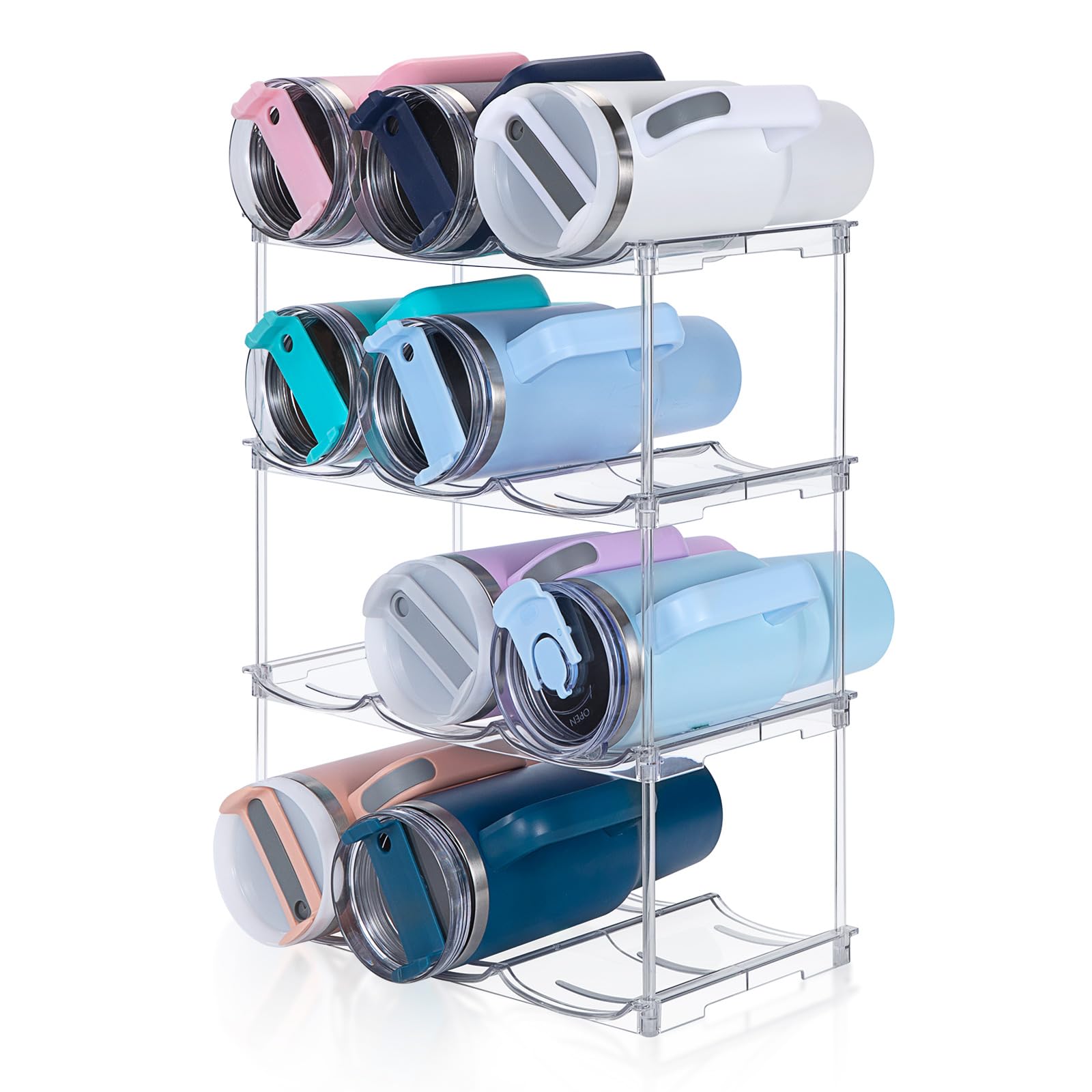 spospo Stackable Water Bottle Organizer for Stanley 40 oz Tumbler | Water Bottle Holder for Cabinet, Pantry Kitchen Organizers and Storage for Stanley Cup Accessories, Tumbler Organizer, 4 Pack