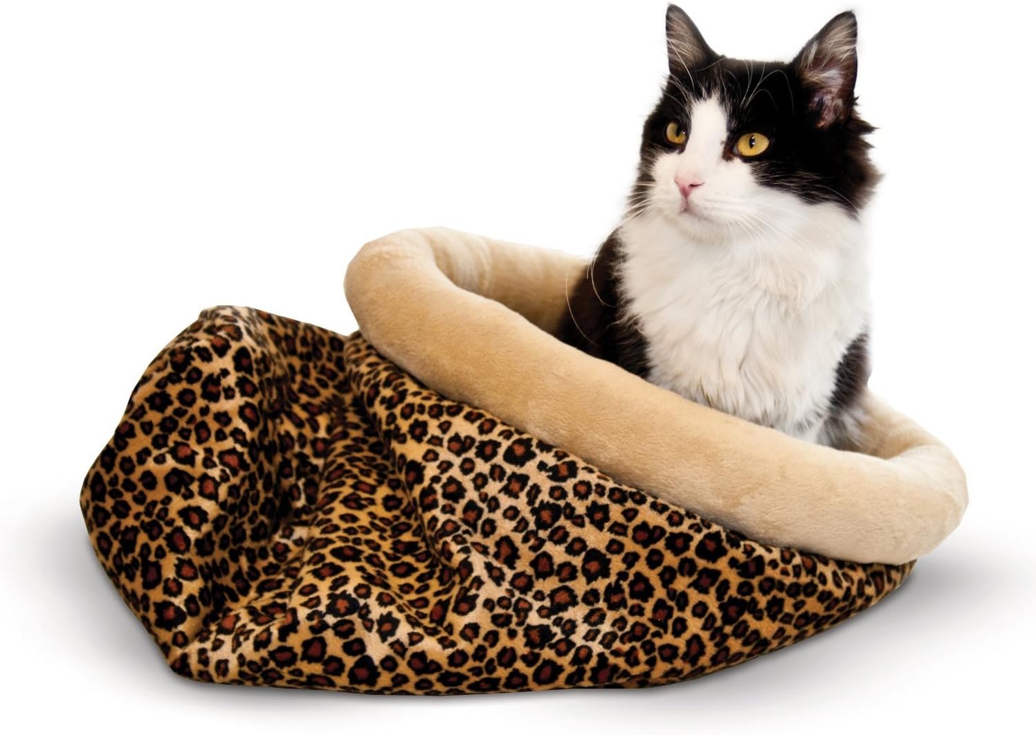 Cat Sleeper, Warm Sleeping Pouch for Cats and Kittens, K&H Pet Products Self Warming Kitty Sack with Leopard Print