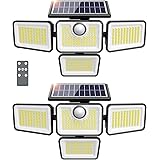 4500LM Solar Lights Outdoor, 4 Adjustable Heads Motion Sensor Lights, 3 Mode, 6500K, IP65 Waterproof Solar Security Wall Lights, Remote Control Flood Lights, Graden, Outside, Backyard, 2 Pack