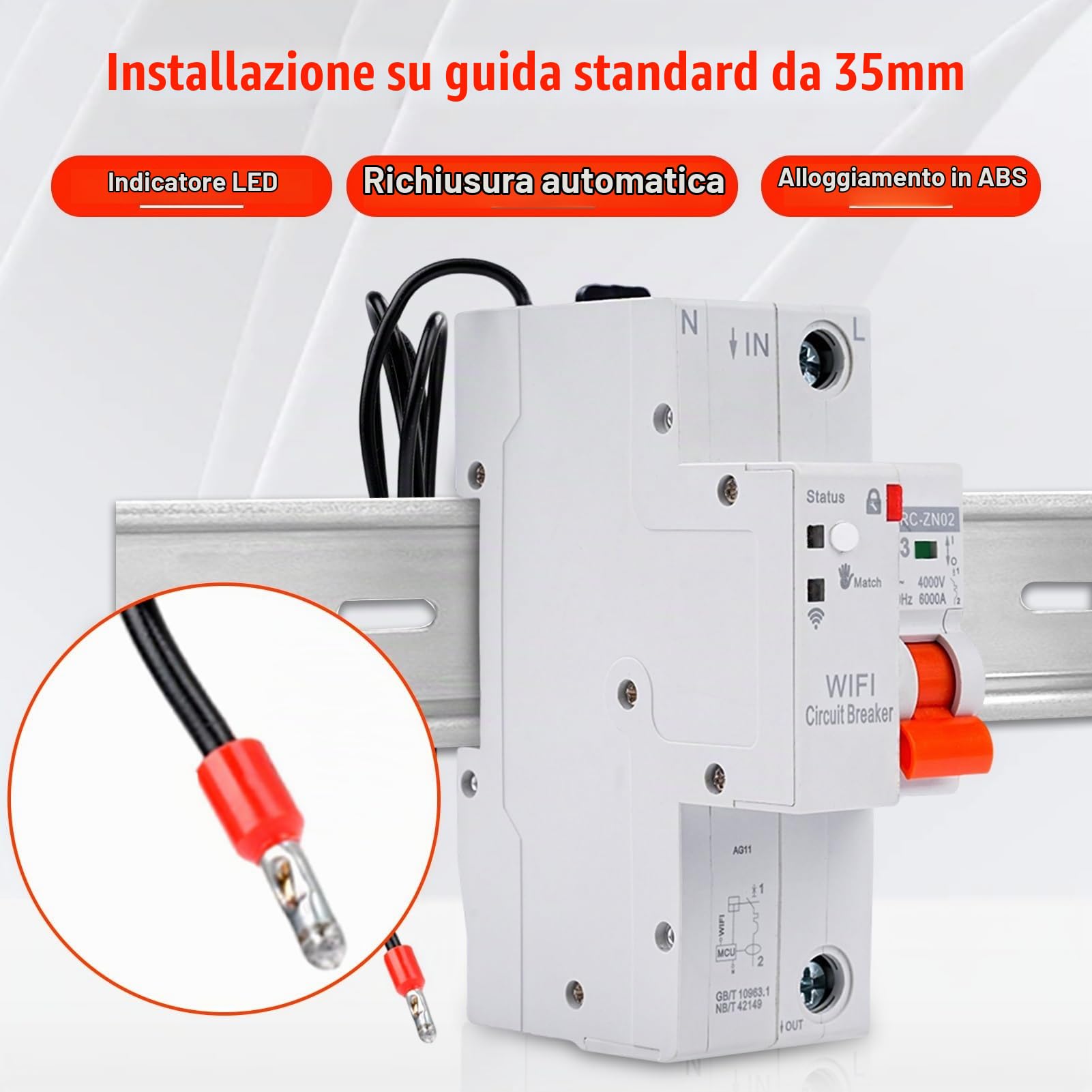 Jadeshay Salvavita con Riarmo Automatico 1P 63A 230V Interruttore Magnetotermico Automatico Timer Relè con Protezione Sovratensione Sottotensione e Sovraccarico,Controllo Remoto Tramite Tuya APP WiFi