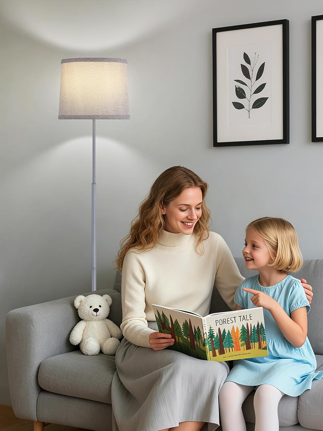 60" Modern Floor Lamp with Linen Shade, 3 Color LED Bulb & Foot Switch thumbnail