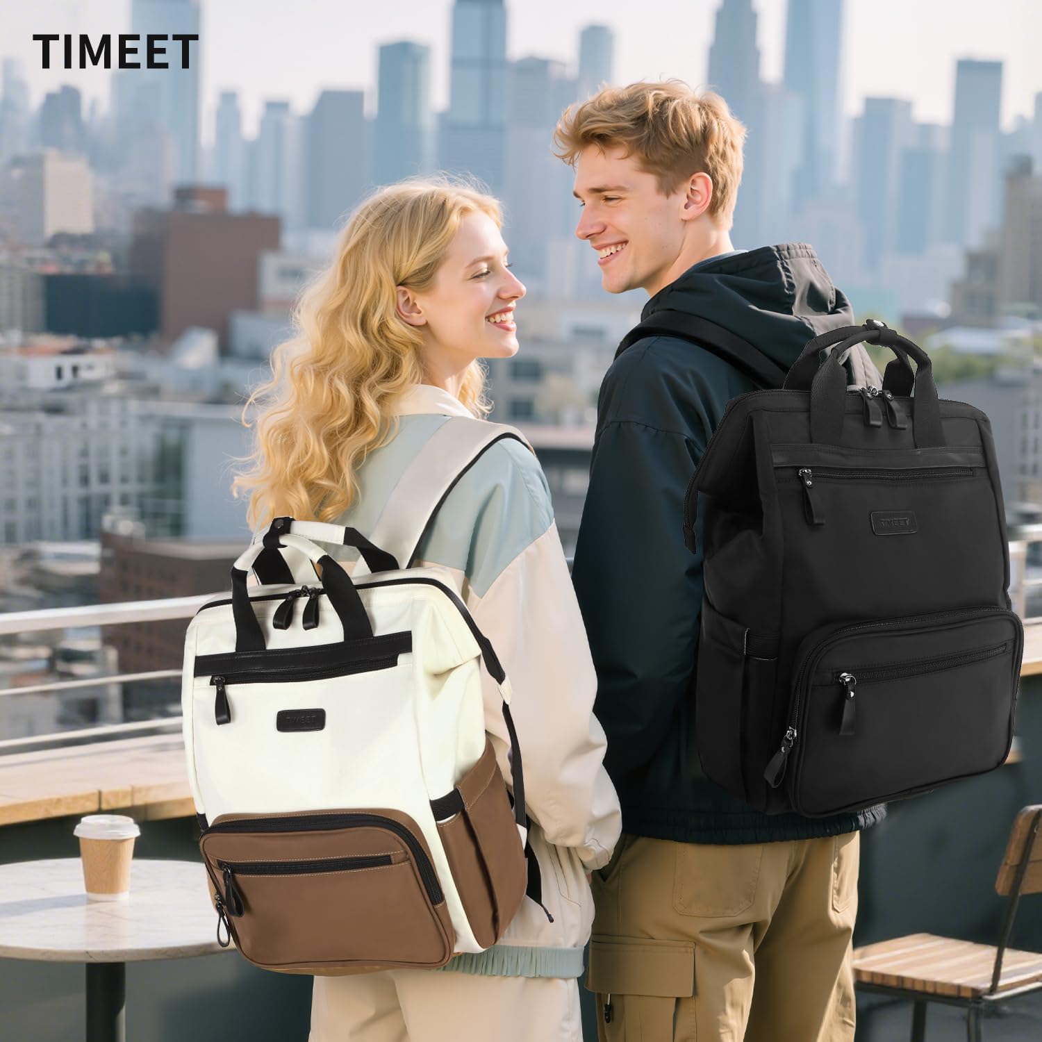 Timeet Laptop Backpack for Women Men, 15.6 Inch Travel Backpack with USB Charging Port, Water Resistant & Anti-theft for Work College Business, Multifunctional Carry on Backpack, White-brown - Image 2
