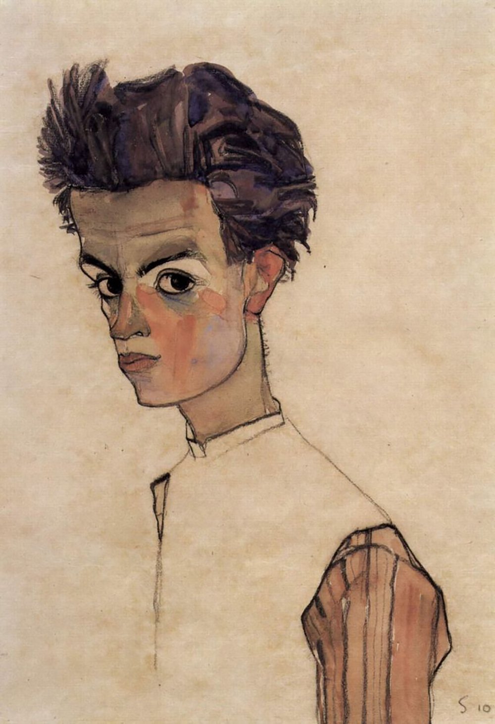 Egon Schiele Self Portrait II cadre noir en impression d'art de taille moyenne sur papier mat