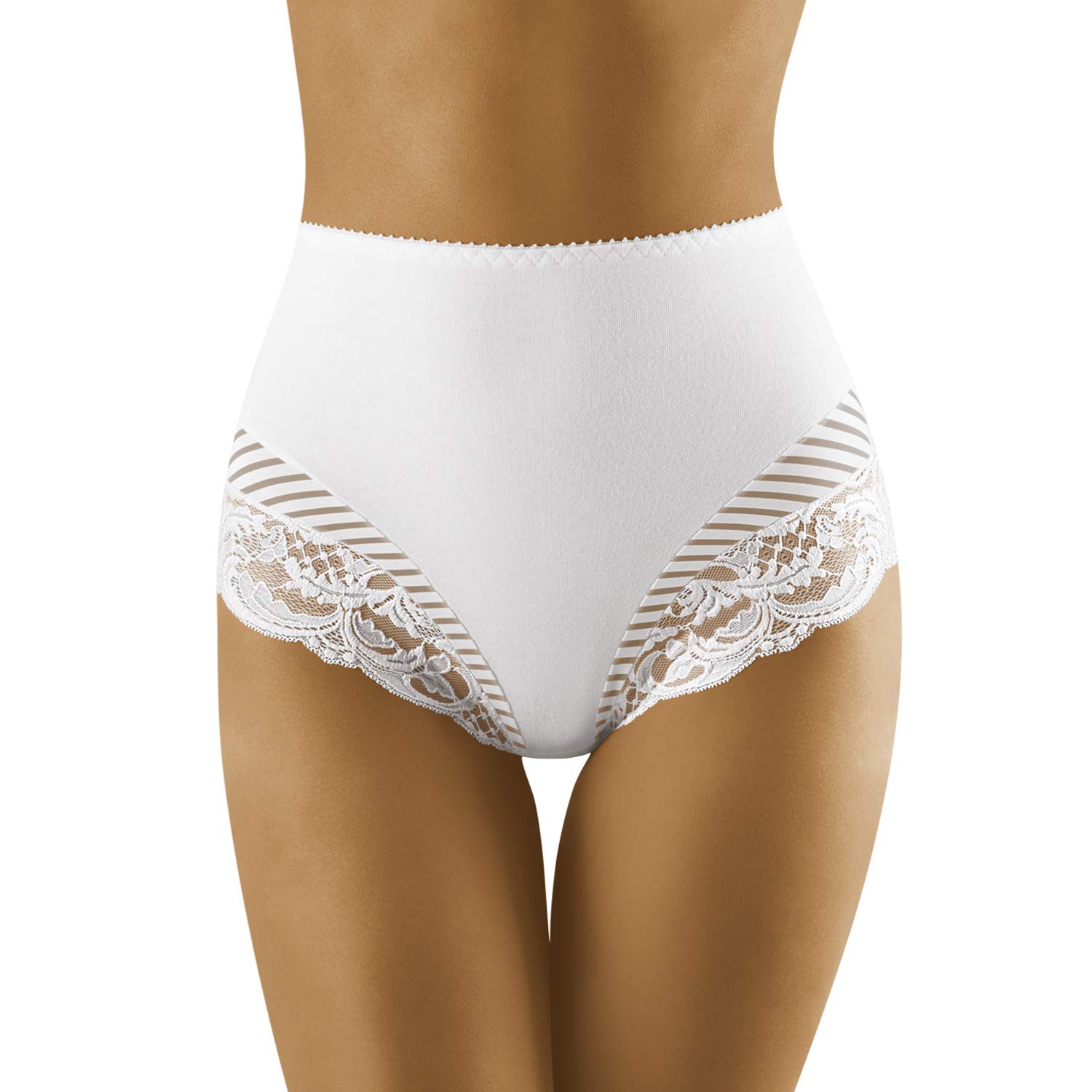 Wolbar Women's High Waisted Lace Briefs WB436, White,XL