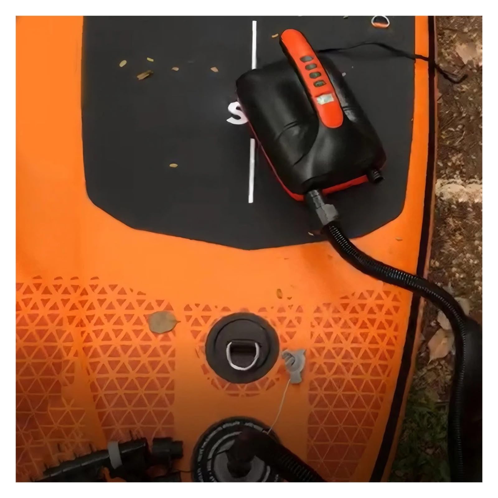 Elektryczna pompka powietrza, Pompka pneumatyczna do łodzi SUP 20PSI z automatycznym wyłączaniem, wyświetlaczem LCD, przenośna sprężarka powietrza, pomarańczowa