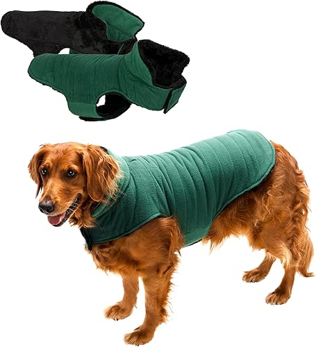 Miniatura 9 de Furhaven Abrigo grande para perro, chaqueta reversible de sherpa y forro polar a cuadros, lavable, color cremarojo, talla L