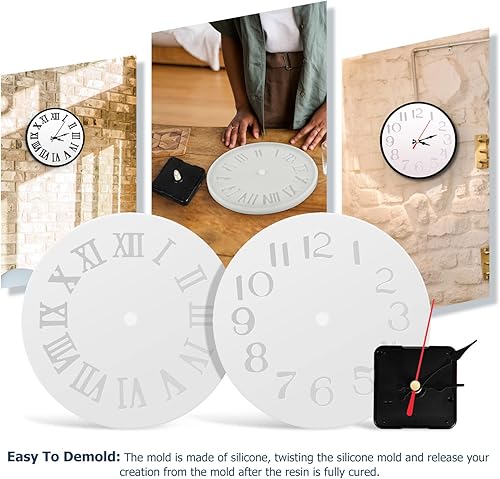 Miniatura 5 de EXCEART Paquete de 2 moldes de silicona de resina para reloj, moldes de silicona con mecanismo de números romanos, moldes de fundición de reloj de