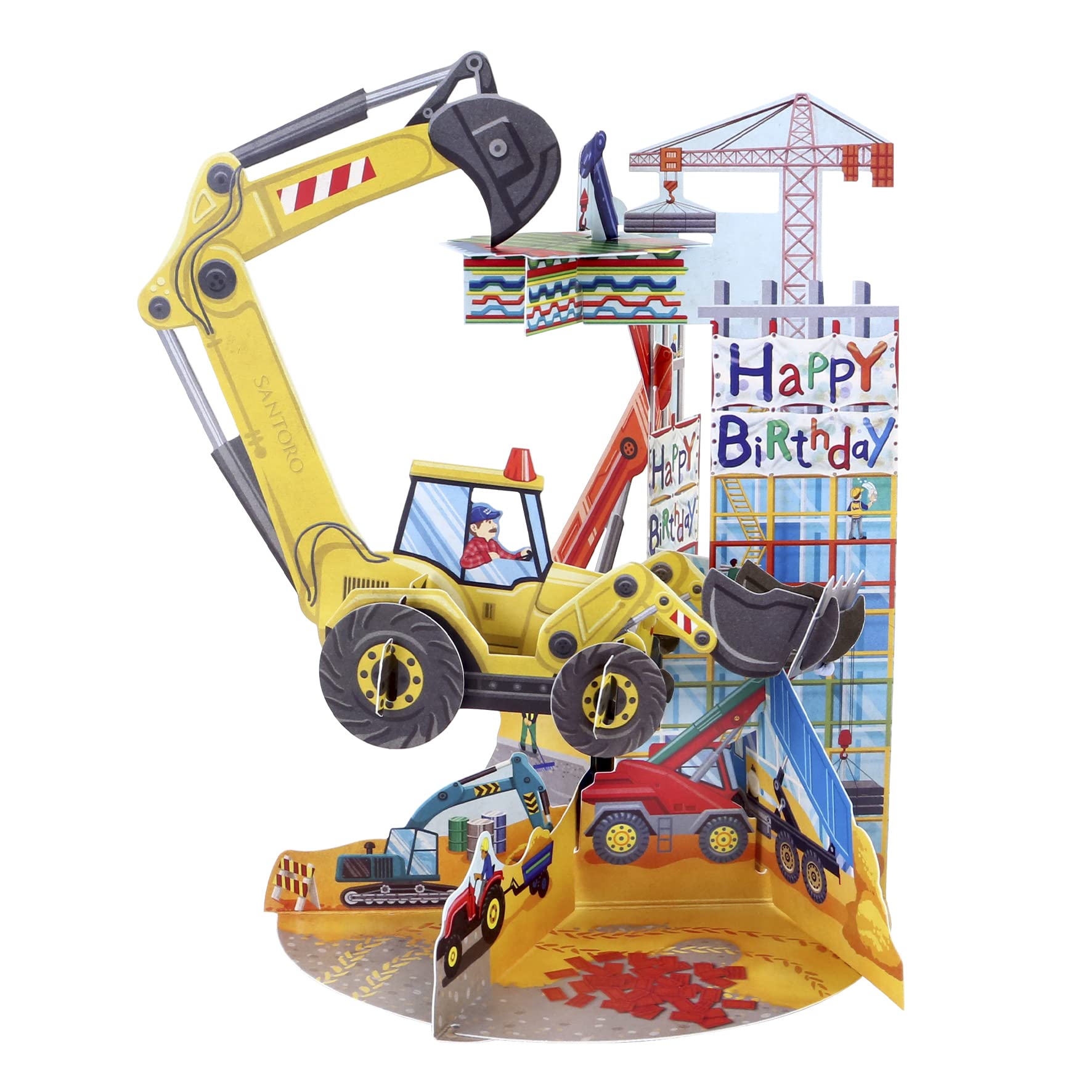 SANTOROPendulum, 3D Pop Up Greeting Card - Digger - for Boys, Kids, Sons, Grandsons | Construction Card for Birthday