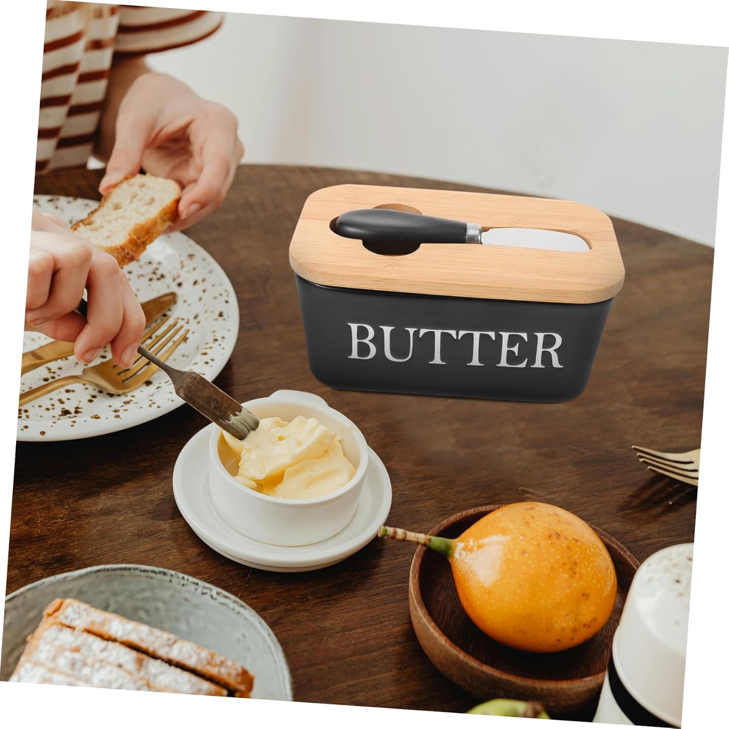 Butter Holder Tray Marble Lid Butter Keeper Dish Lid Ceramic Box Cheese Storage Kitchen Dish