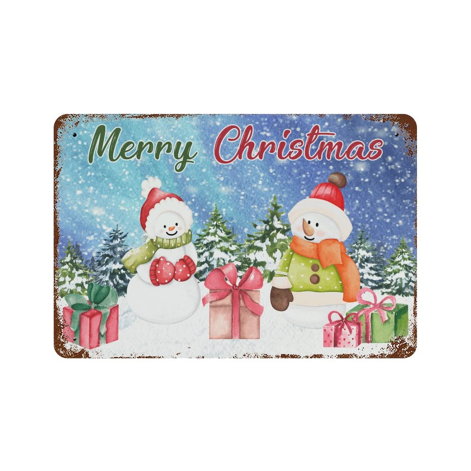 Panneau en métal Merry Christmas Bonhomme de Neige Déco Jardin Extérieur Intérieur Idée Cadeau
