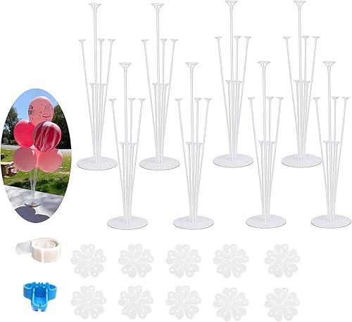 Miniatura 12 de 4 juegos de soportes para globos de 28 pulgadas con base, kit de soporte de columna de globo transparente reutilizable para mesa, incluye pegamento