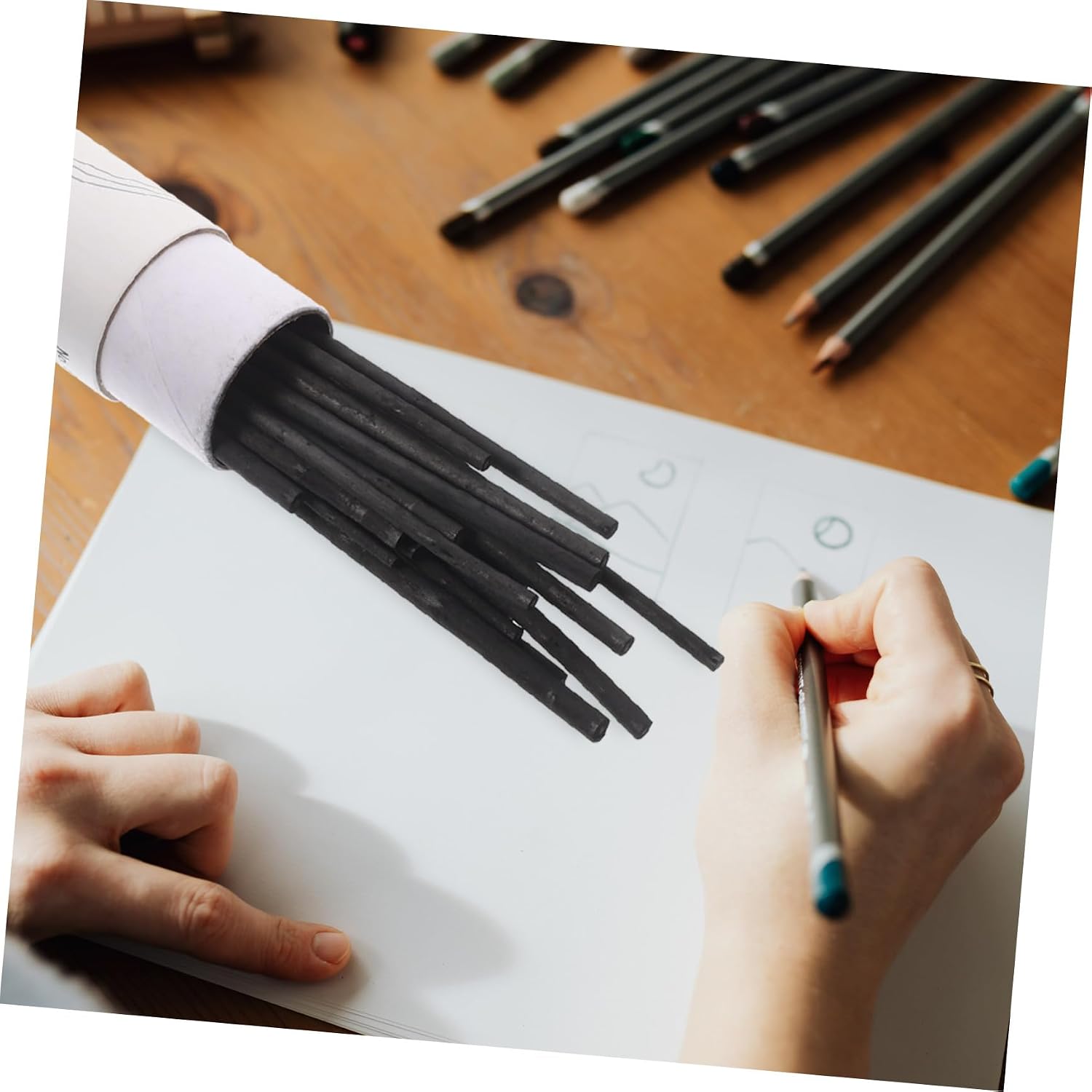 Garneck 25Pcs Professional Compressed Charcoal Sticks Smooth Surface Drawing Pencils for Sketching Shading and Painting Durable Willow Charcoal for Artists and Hobbyists