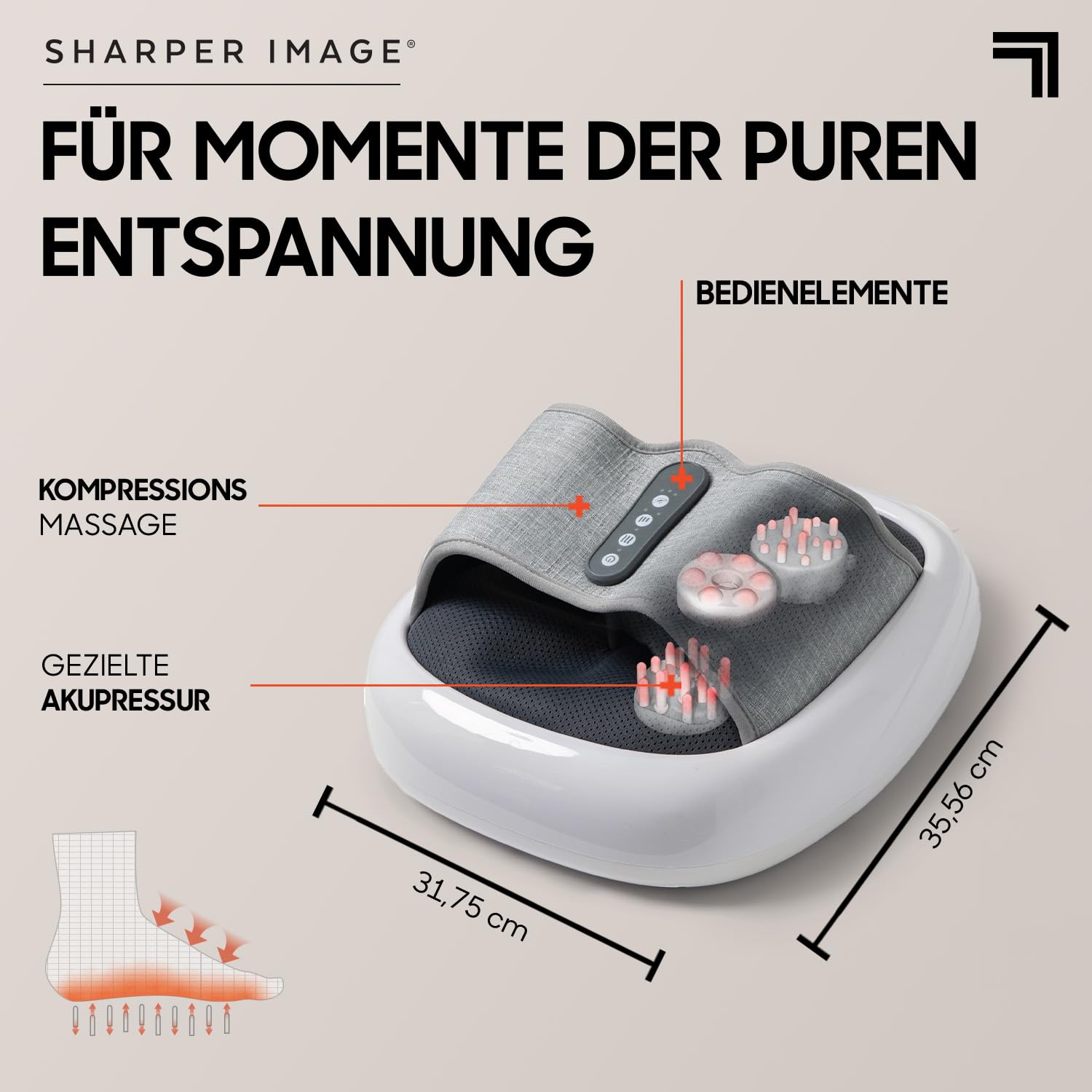 SHARPER IMAGE - Akupressur Fußmassagegerät mit Wärmefunktion - Elektrischer Fußwärmer - Shiatsu - Luftkompression - Massage & Entspannung - Fußreflexzonenmassage - Geschenk für Frauen oder Männer