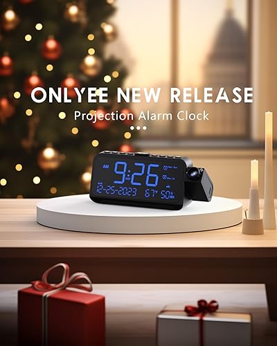 Miniatura 8 de Projection Alarm Clock for Bedroom with WeekdayWeekend Mode,Digital Clock with 350 Rotatable Projector,5-Level Dimmer,Adjustable Volume,Temp &