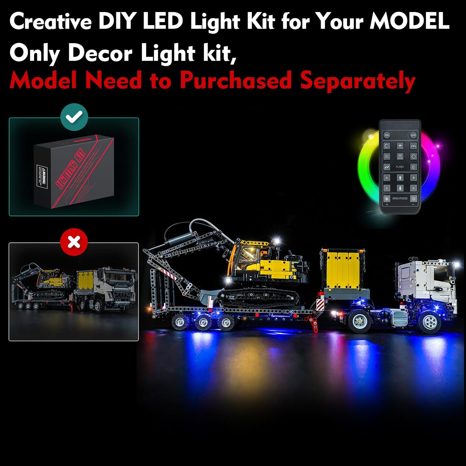 LocoLee LED Light Kit for Lego Volvo FMX Truck 42175 (No Models Only Light) Creative Lighting Set Accessories Compatible with Lego Volvo FMX Truck & EC230 Electric Excavator Set (RC Version)