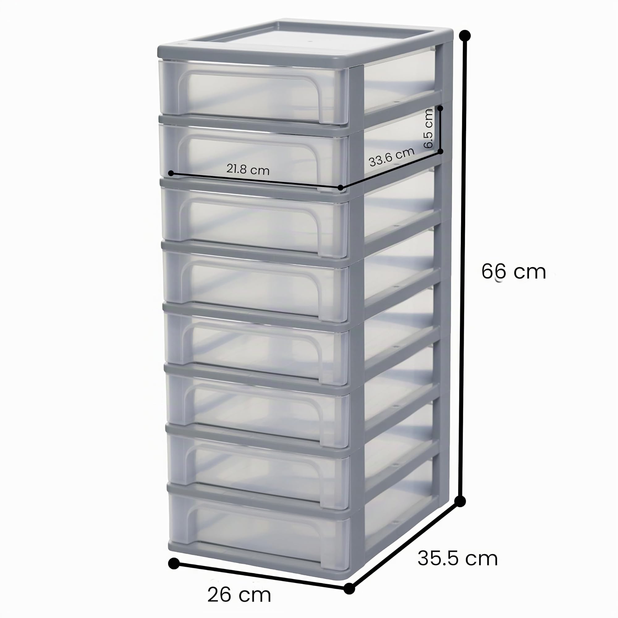 Iris Ohyama Cassettiera in Plastica, Portaoggetti, 8 Cassetti Medi, Grigio, Apertura Facile, Formato A4, A5 e A6, Organizzatore, Per Ufficio, Scuola, Cartoleria, Senza BPA, Contenitore, OCH-2080