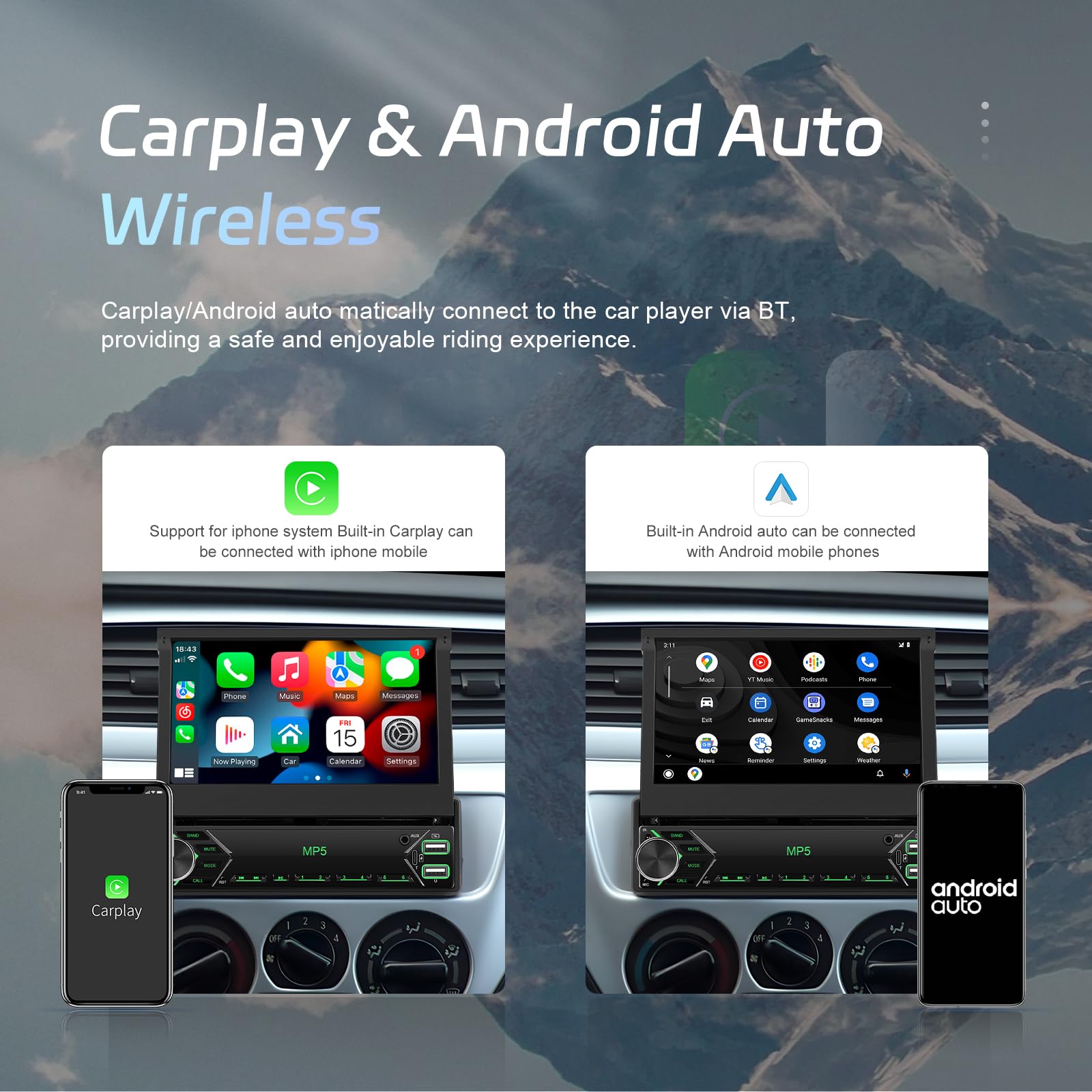 SIXWIN 1 Din Wireless Carplay Car Radio 7 Pollici - Dettaglio