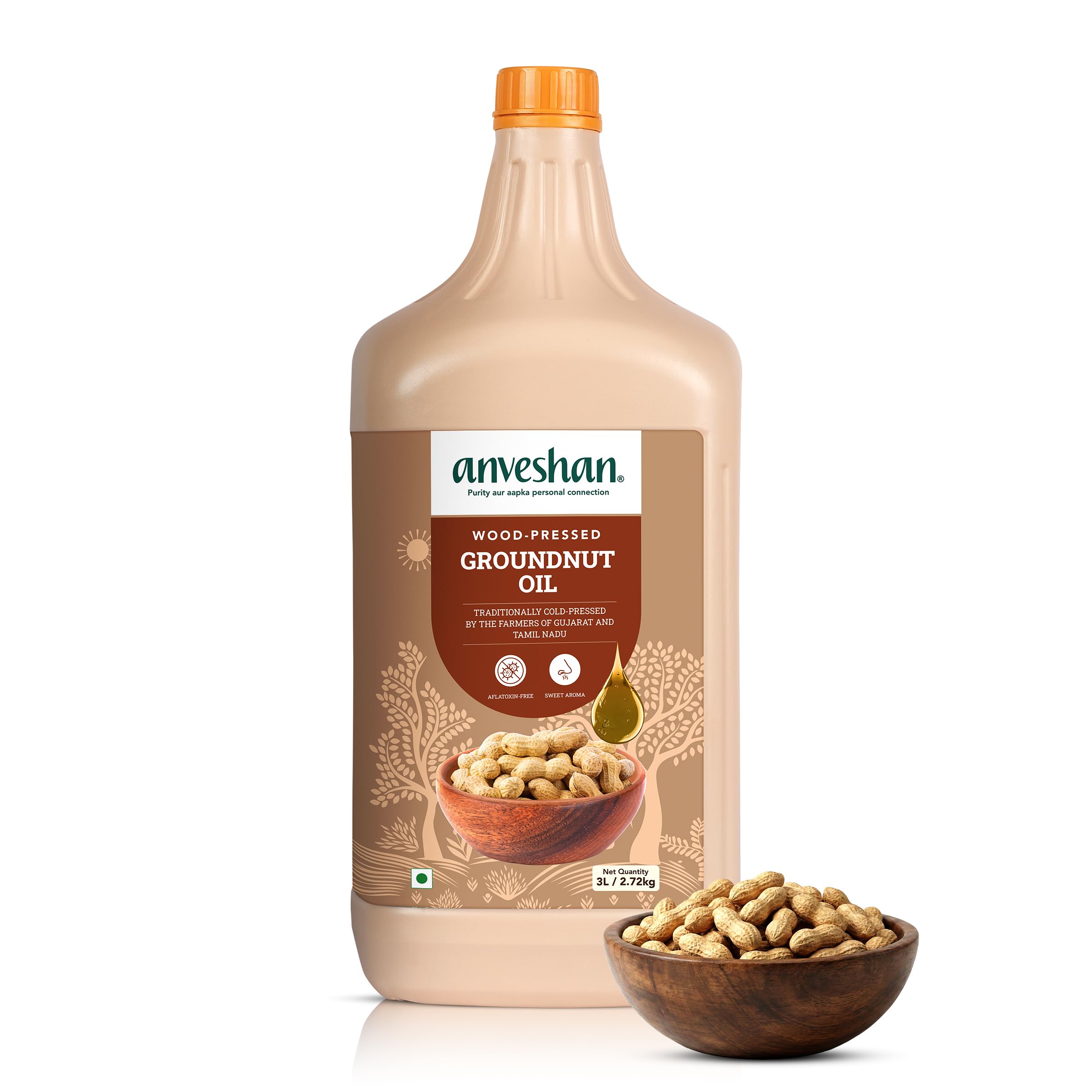 Anveshan Wood Cold Pressed Groundnut Peanuts Oil 3 Litre