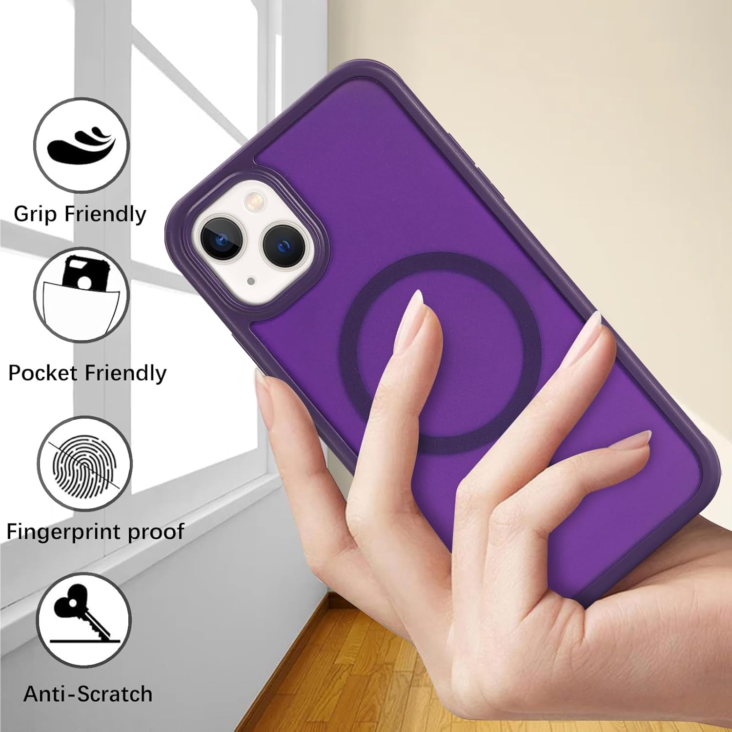 for iPhone 14 Case with Built-in Screen Protector Anti-Scratch,for Apple iPhone 13 Protective Phone Cases,Compatible with MagSafe for Men Women-Dark Purple - Image 5