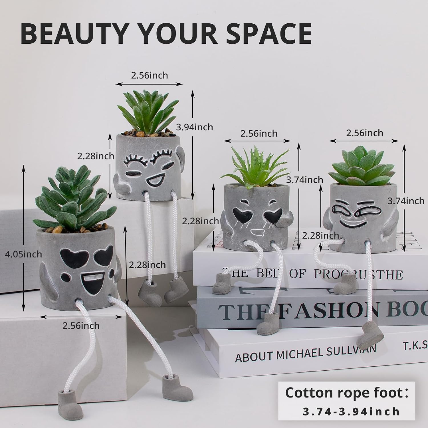 4 Pack Artificial potted Succulent Plants with Hanging Legs, Fake Mini Succulents in Pots, Faux Small Plants for Office Desk, Kitchen, Bathroom, Home Shelf Decor, Funny Office & Home Decor Accents image 2