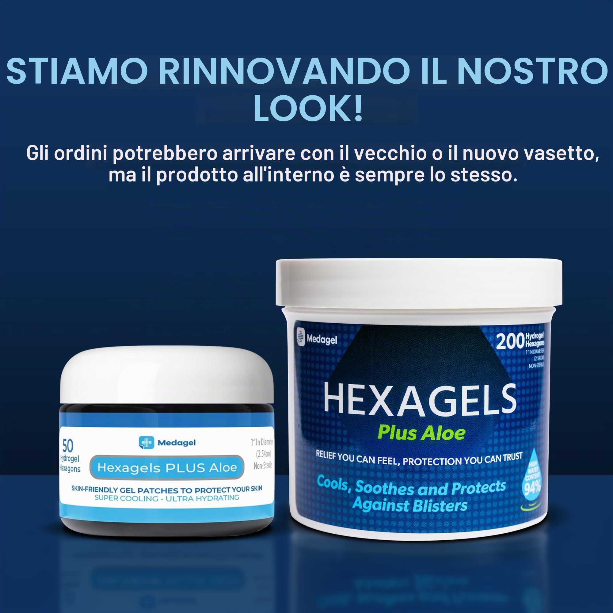 Medagel Hexagels Plus Aloe Vera - Cuscinetti curativi in idrogel per la prevenzione delle vesciche e la cura lenitiva delle ustioni, protezione per piedi, tallone, dita e caviglia, confezione da 200