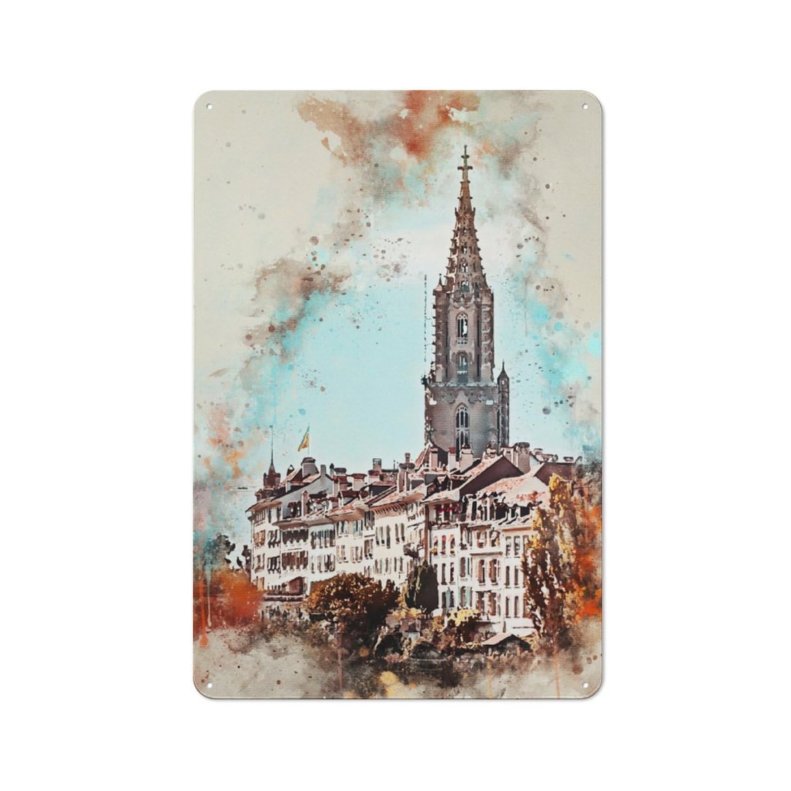 Junmoney Bern Watercolor For Garden Room Or Summerhouse, Vintage Tin Sign 30X20cm, For Display In Garden Rooms And Summerhouses
