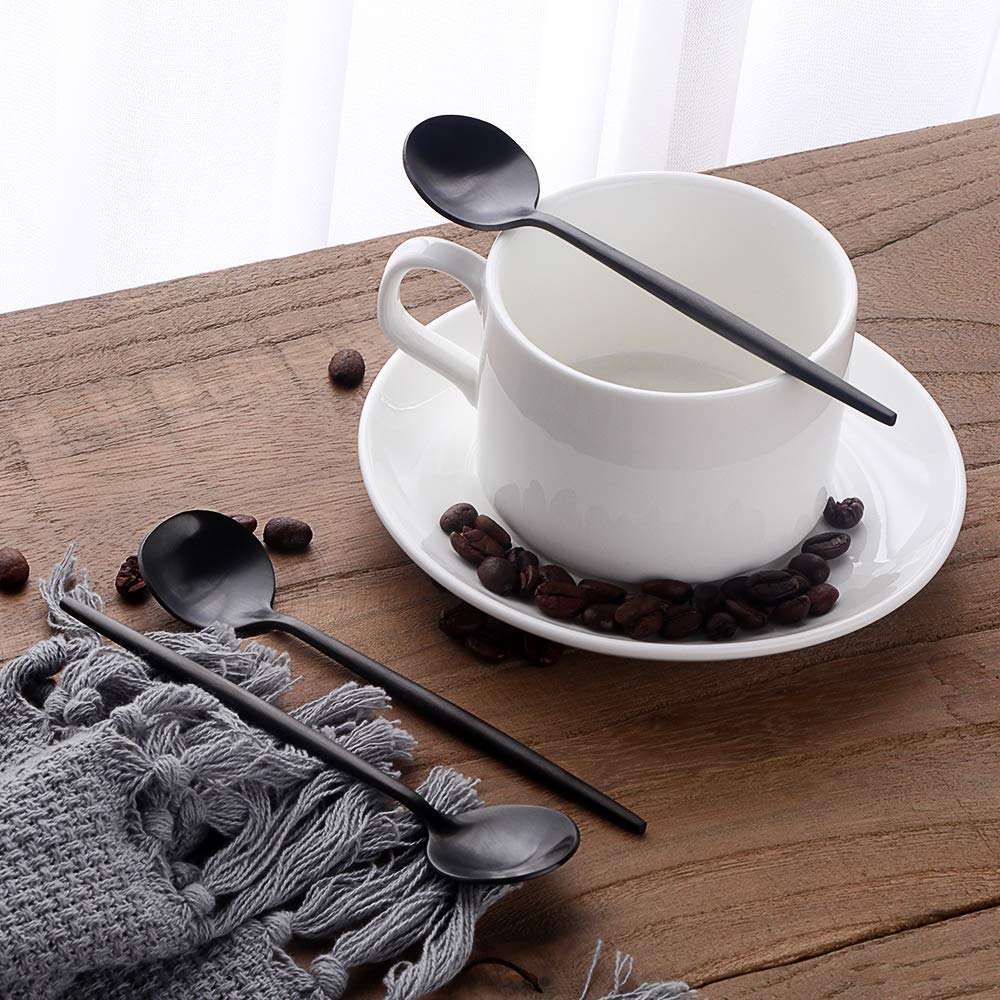 Cucharas de té de Acero Inoxidable Negro Cucharillas de café pequeñas, Longitud 12 cm / 4.7 Inch Mini Cucharas Postre 10 Piezas Cucharilla pequeña negra