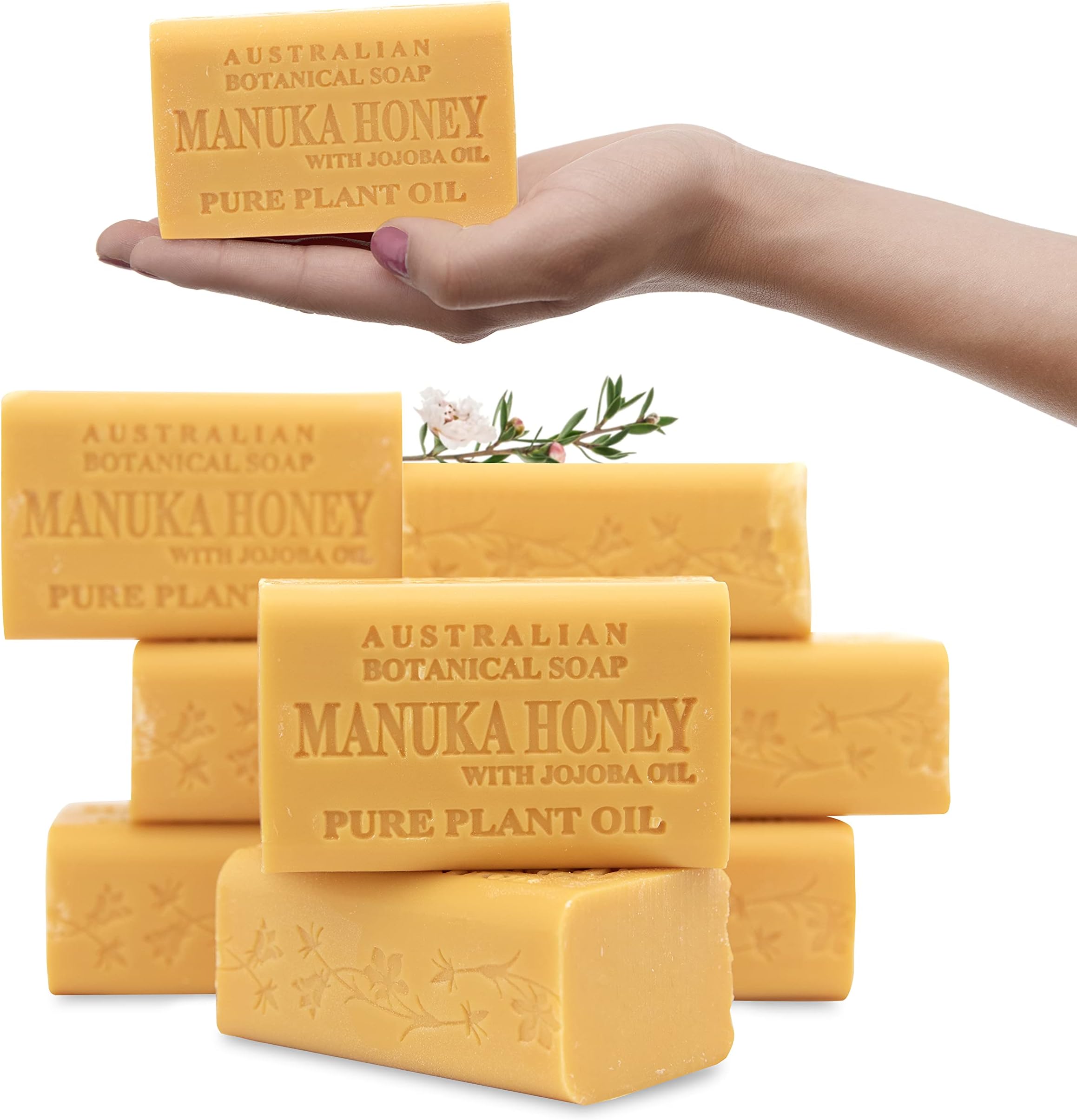 Australian Botanical Soap, 6.6 OZ, Manuka Honey and Jojoba Oil, Triple Milled Bars made with a Natural Soap Base and Enriched with Organic Shea Butter, Pack of 8
