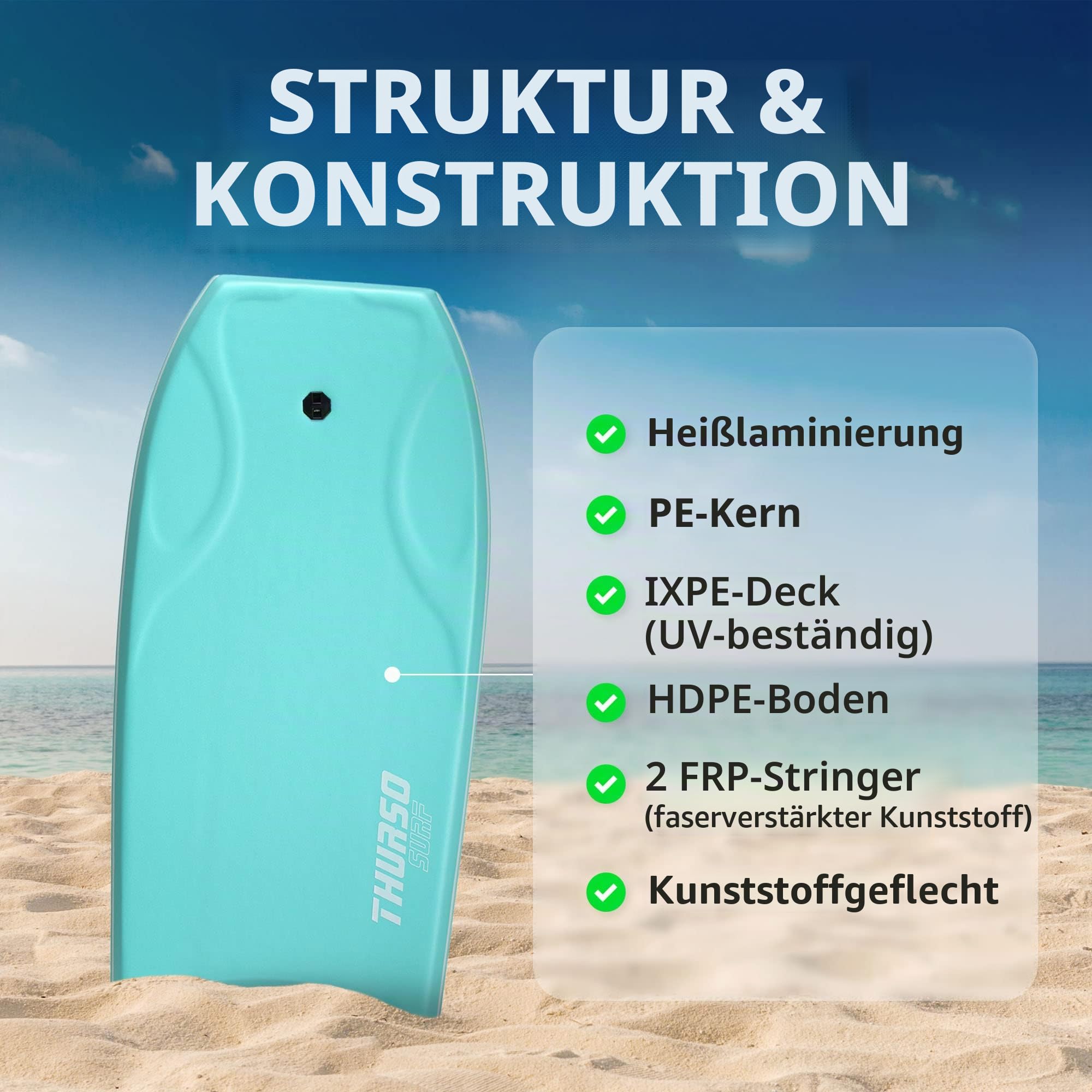THURSO SURF Bodyboards für Strandpool, 106,7 cm, leichtes PE-Kern, IXPE-Deck, HDPE-Boden, FRP Stringer, Hochleistungs-Körperboard mit doppeltem Drehgelenk, Surfleine und Bodyboard-Tasche Lightning