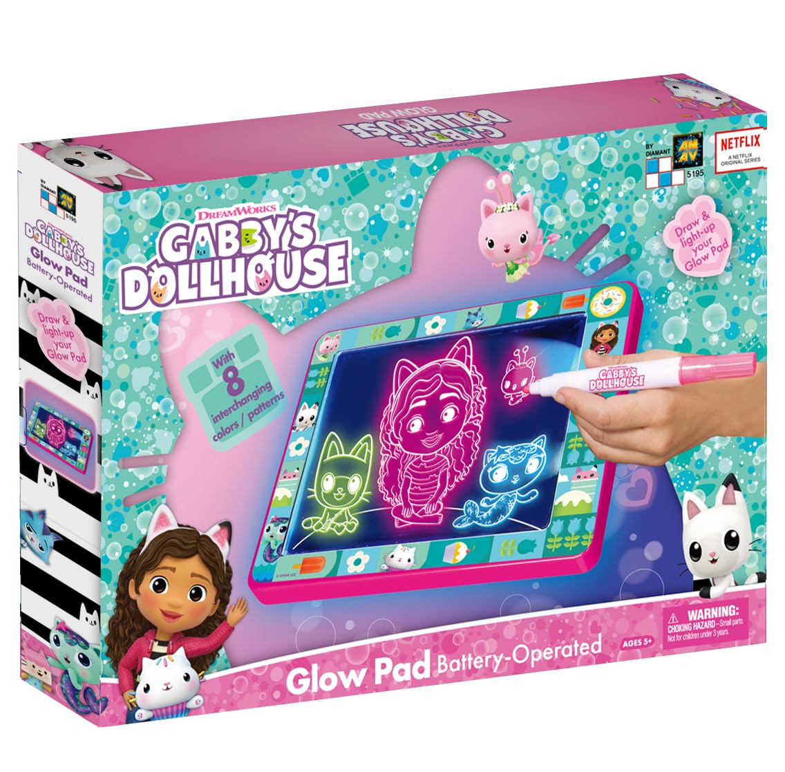 Cefa Toys - Magiczna tablica świetlna do domu dla lalek Gabby, tablica z przenośną tablicą świetlną, w zestawie 8 kolorowych świateł i 2 mazywalne markery, odpowiednie dla dzieci od 5 lat