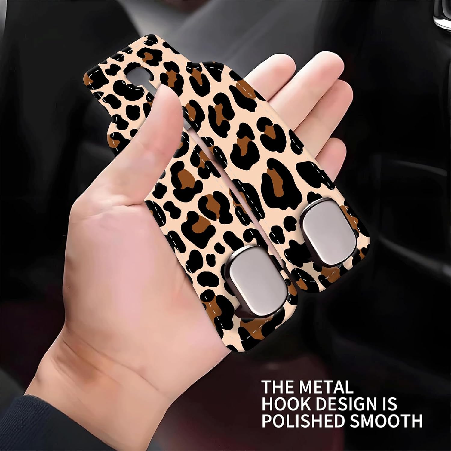 Car Seat Headrest Hook, Universal Leather Cute Hanger Holder Hook, Storage Organizer Interior Accessories for Purse Bags Handbag Luxury Leopard Red image 4