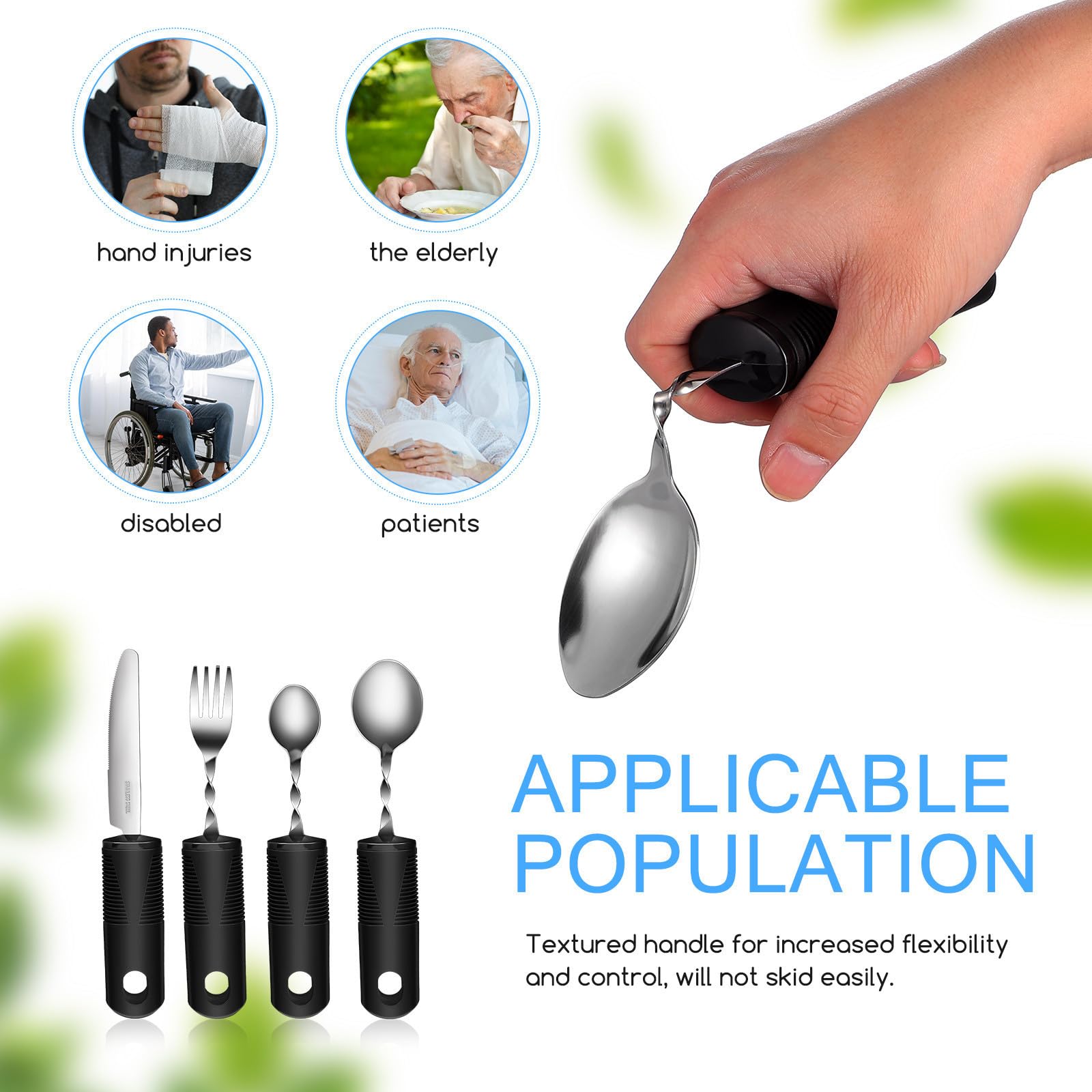 Cubiertos Adaptables para Personas Mayores, 4 Piezas