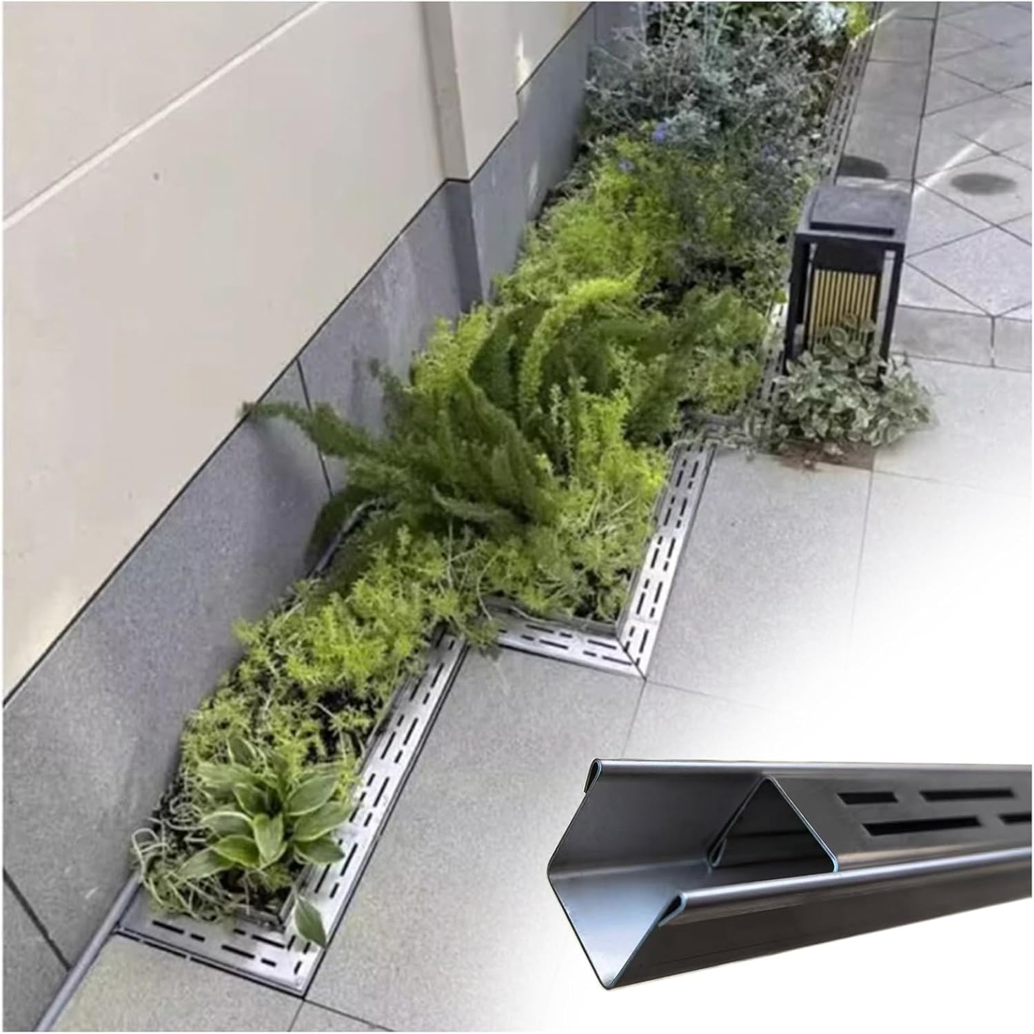 Drenaje de canal de entrada de acero inoxidable con rejilla de metal, drenaje de zanja de 39.4 pulgadas para gestión del agua, solución duradera y eficaz para drenaje al aire libre