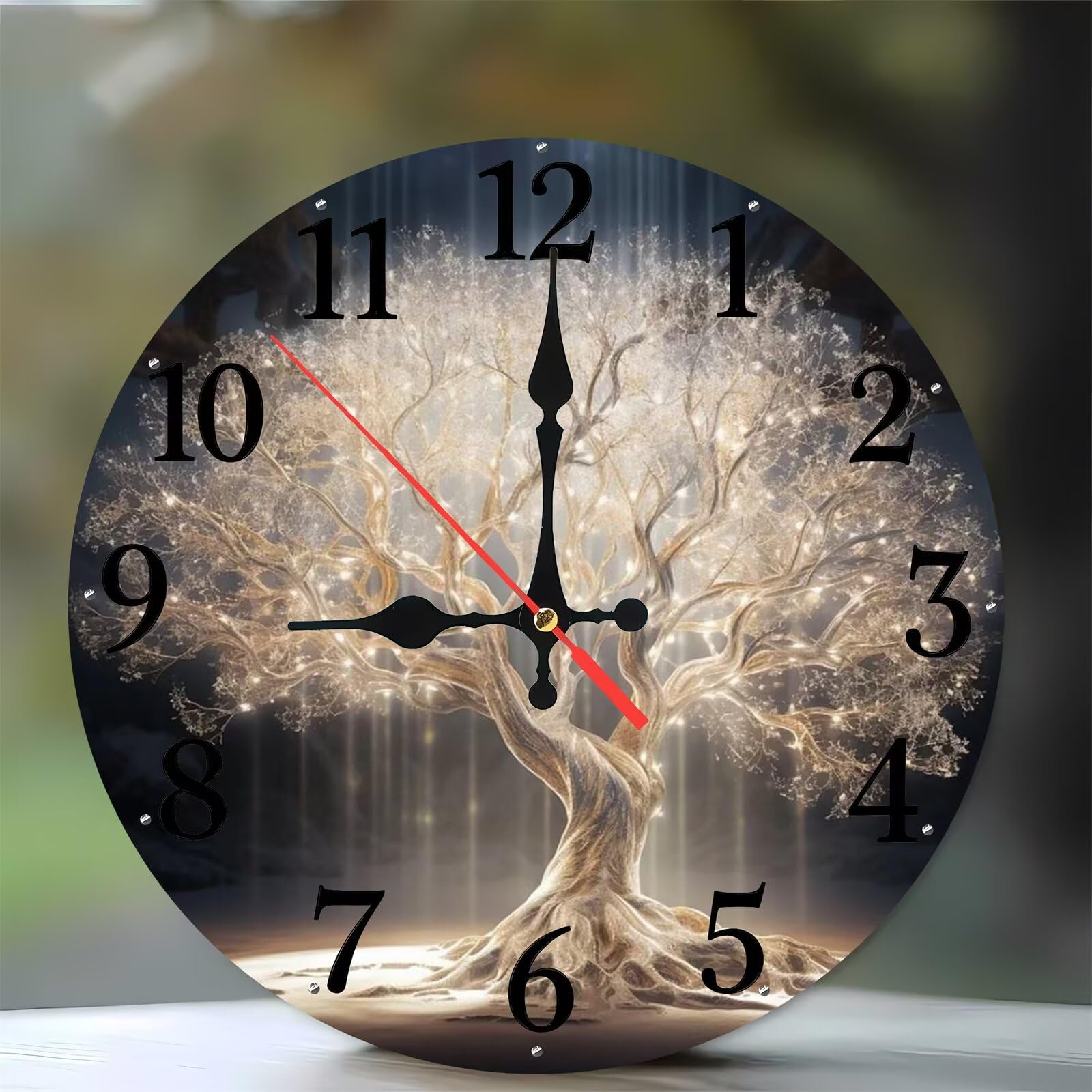 Horloge murale sans tic-tac 35 cm motif Arbre de Vie blanc bois pour chambre à coucher
