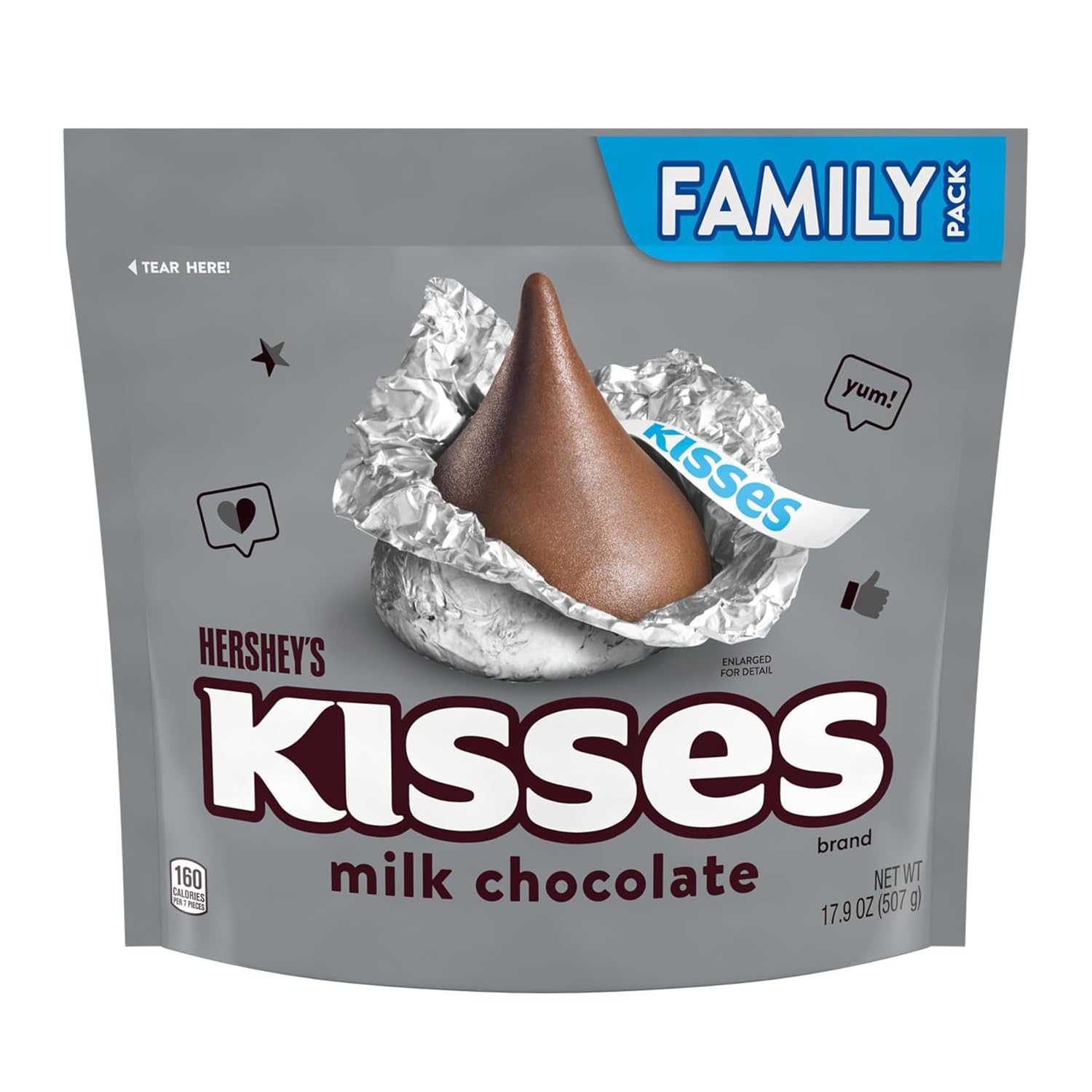 HERSHEY'S KISSES Milk Chocolate Candy Family Pack, 17.9 oz