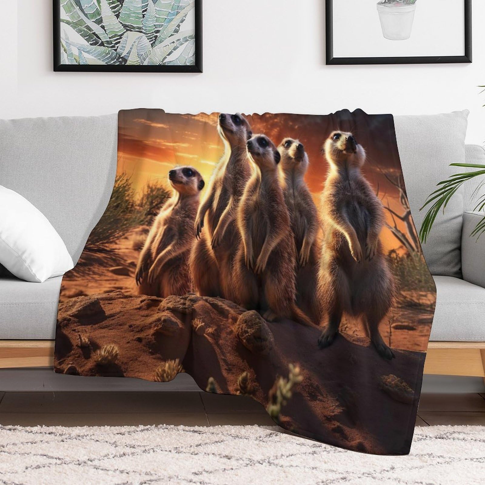 Erdmännchen BettDecke Sofa Warm Flannel Sofaüberwurf Decke, Dicke Sofadecke Couchdecke, Flauschige Wohndecke （150×200cm）