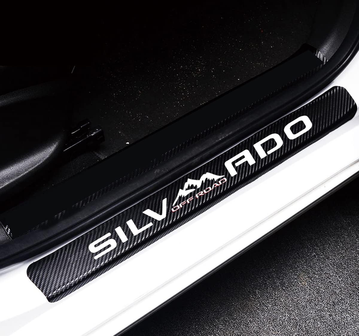 MAXDOOL 4Pcs Car Door Sill Protector Reflective 4D Carbon Fiber Sticker Decoration Door Entry Guard Sill Scuff Plate Stickers Compatible with Silve4x4rado Off Road (White)