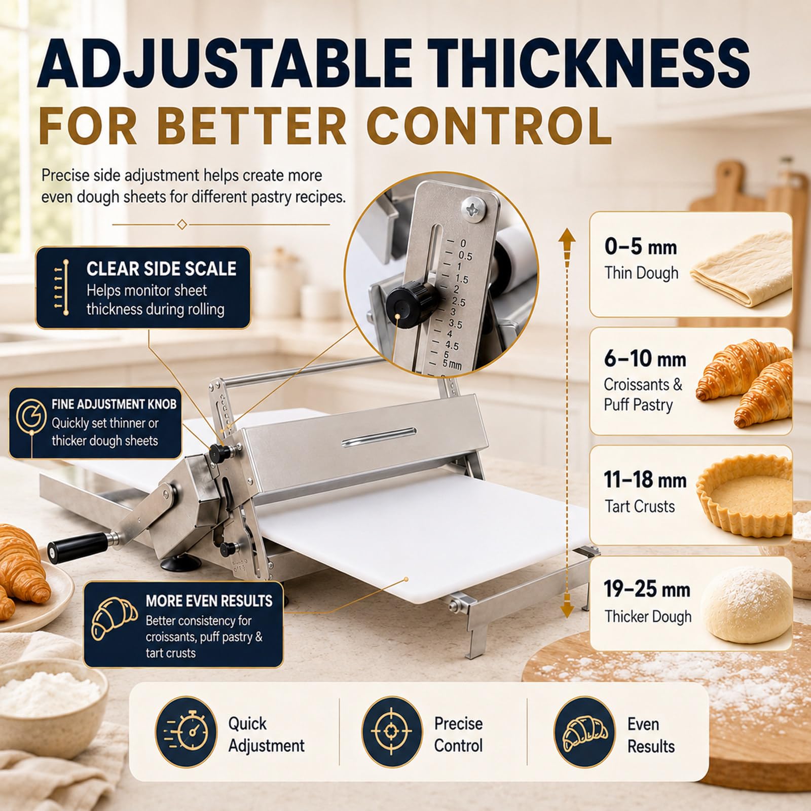 Manuelle Teigausrollmaschine, 40 cm für Blätterteig, Tartes und Croissants