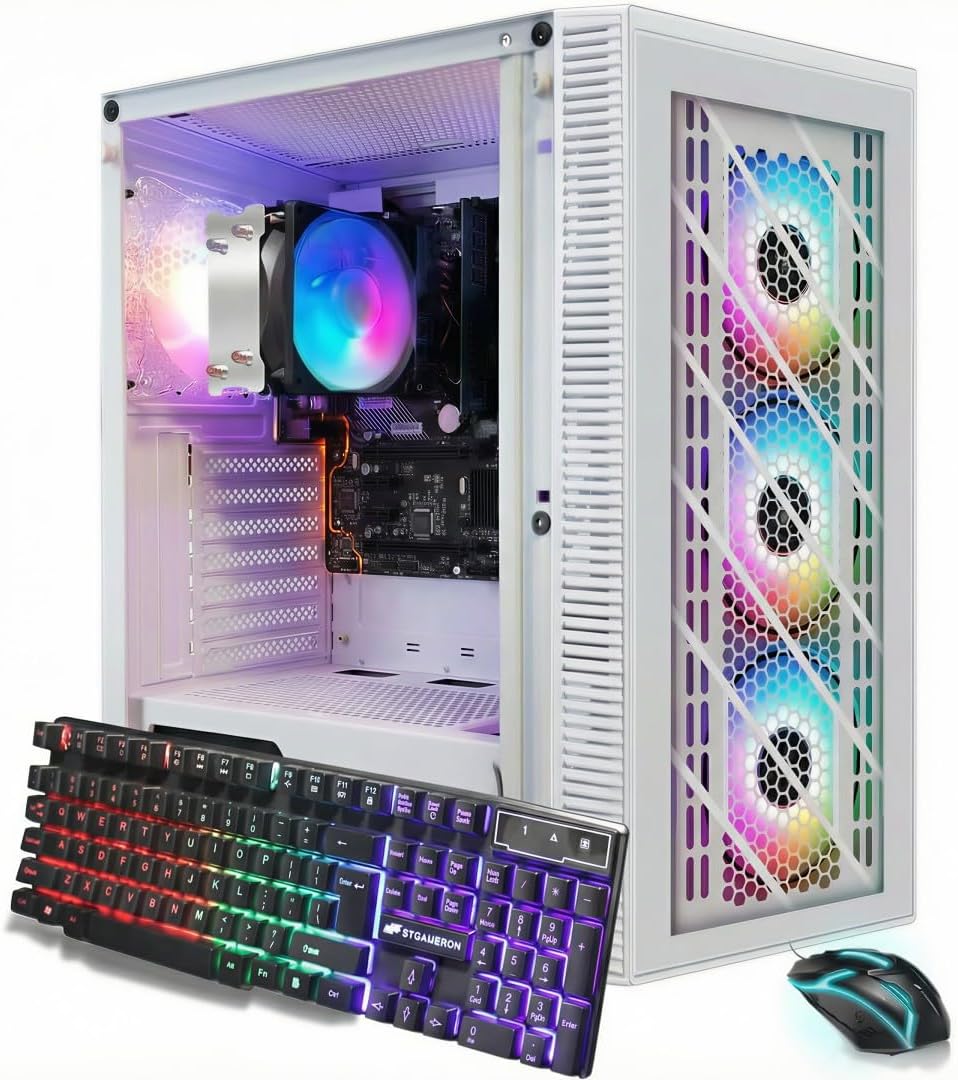 STGAubron RGB PC Computer Desktop, AMD Ryzen 7 5700G up to 4.6G, 16GB DDR4, 1TB SSD, WiFi 6 & BT 5.2, RGB Fan x4, RGB Keyboard & Mouse, Windows 11 Home