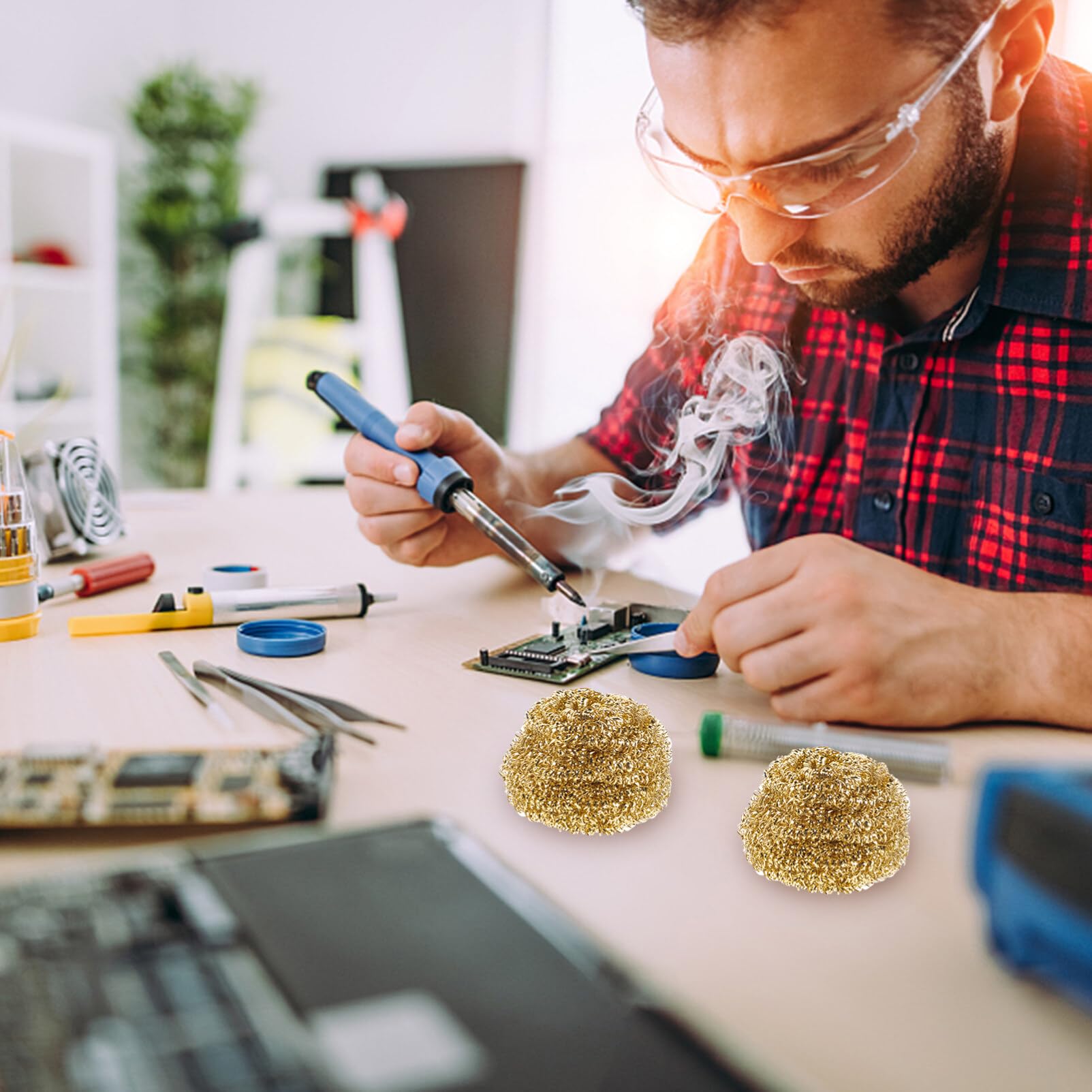 OSALADI 10pcs Cleaning Sponge Cleaner for Irons Brass Cleaning Ball Cleaning Ball Soldering Tip Iron Cleaner Soldering Tip Cleaning Ball Steel Copper Ball Copper