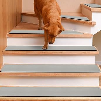 GOYLSER Stair Treads Mats Non-Slip Stair Mats Self-Adhesive Stair Rug Rectangular Non-Slip Protection Stair Rug for Children Pets Grey 76 x 20 cm Pack of 15