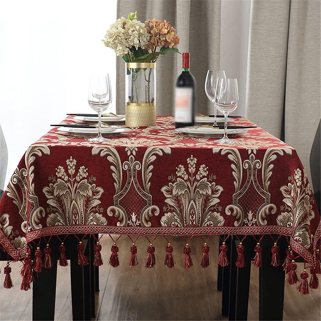 European Red Tablecloth Fabric Square Festive Wedding Tablecloth Home Tablecloth Cover Cloth(120 * 120cm)