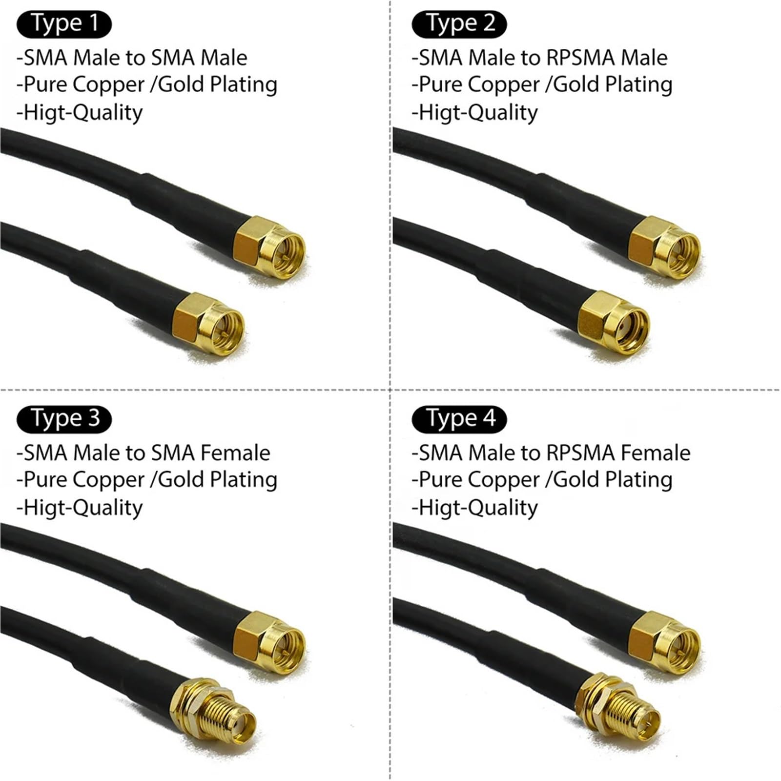 RG58 SMA mâle et femelle 50 ohms câble coaxial câble coaxial connecteur d'extension adaptateur 1 pièce (type 5)