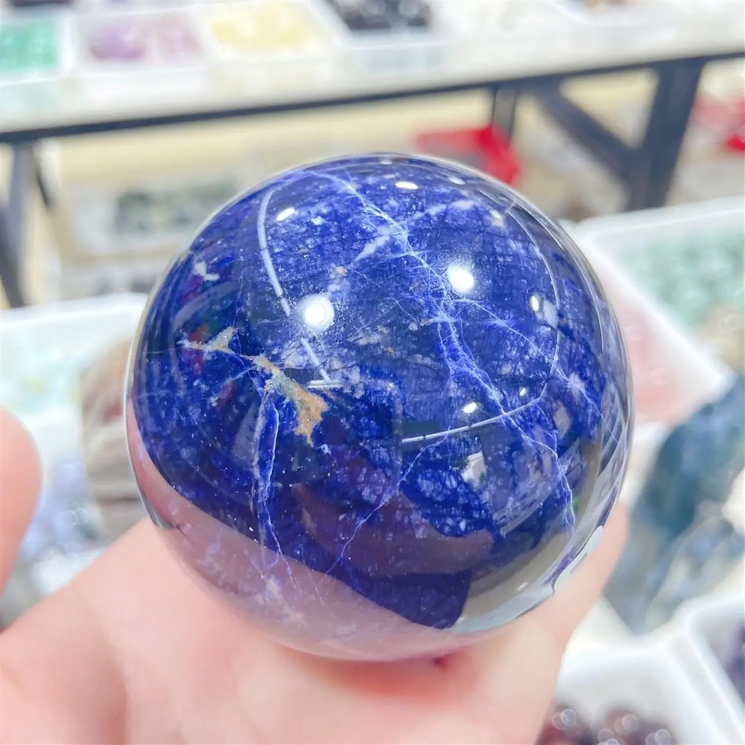 AtkitS Beautiful 1pcs Natural Blue-Veins Stone Ball Hand Polished Crystal Energy Home Office Decoration Craft Gifts Reiki Healing (Size : 50-60mm)