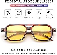 Vista 45 de Feisedy - B2622 - Lentes de sol estilo aviador, cuadrados, clásicos de los años 70, unisex, con montura clásica retro y elegante, UV400 Marco