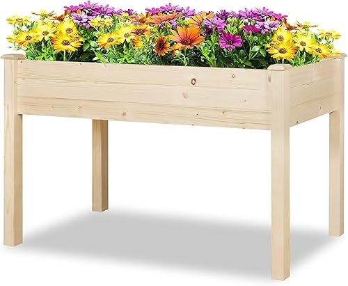 LYNSLIM - Maceta elevada de madera de 2 niveles para jardín, para plantar y cultivar verdura, marco de madera de cedro natural, fácil de montar