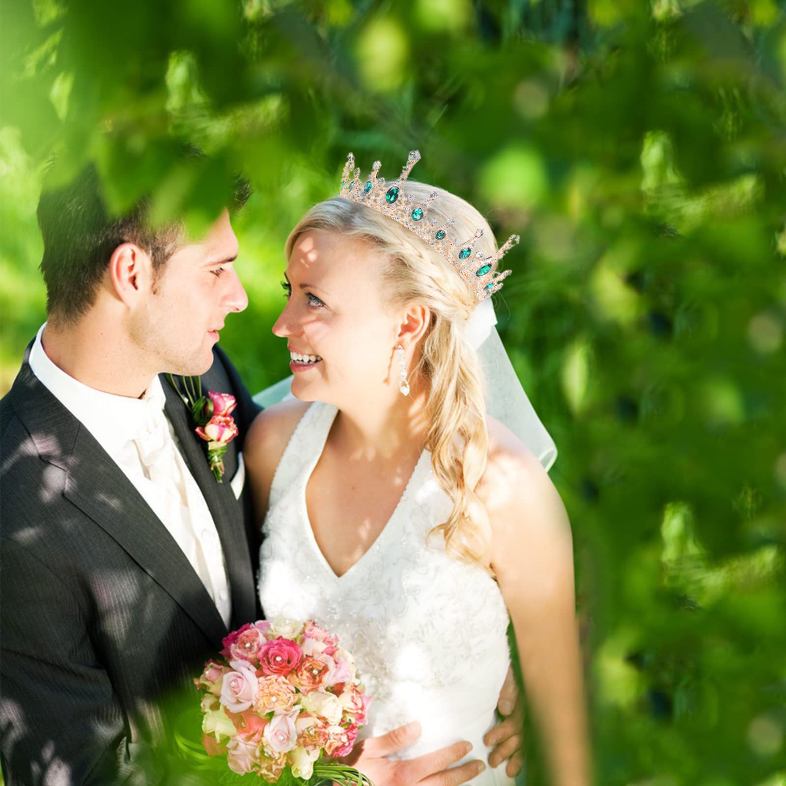 Korona ze strasu zielona tiara ślubna, korona diadem dla kobiet, używana w konkursach piękności, weselach, imprezach, fryzurach dla panny młodej